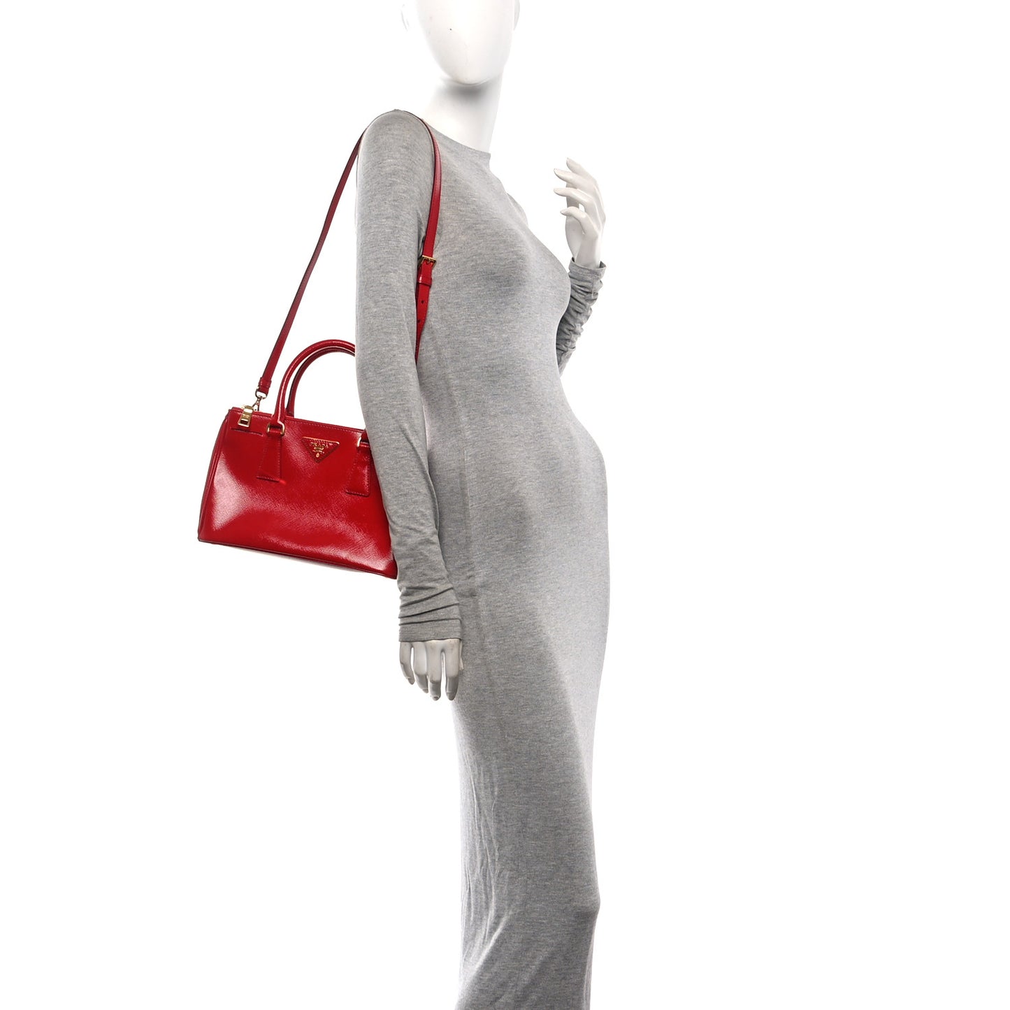 Saffiano Vernice Mini Galleria Double Zip Tote Rosso