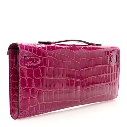 Hermes Shiny Niloticus Crocodile Kelly Cut Pochette Rose Scheherazade 3 of 9