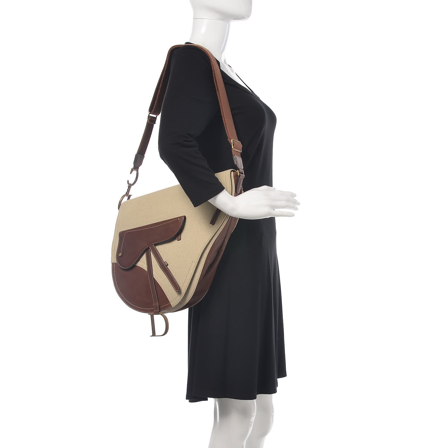 Christian Dior Calfskin Canvas Saddle Bag Beige 2 of 20