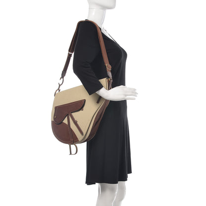 Christian Dior Calfskin Canvas Saddle Bag Beige 2 of 20