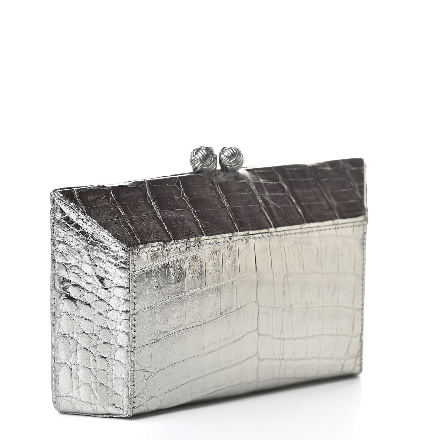 Nancy Gonzalez Metallic Crocodile Box Clutch Silver 3 of 7