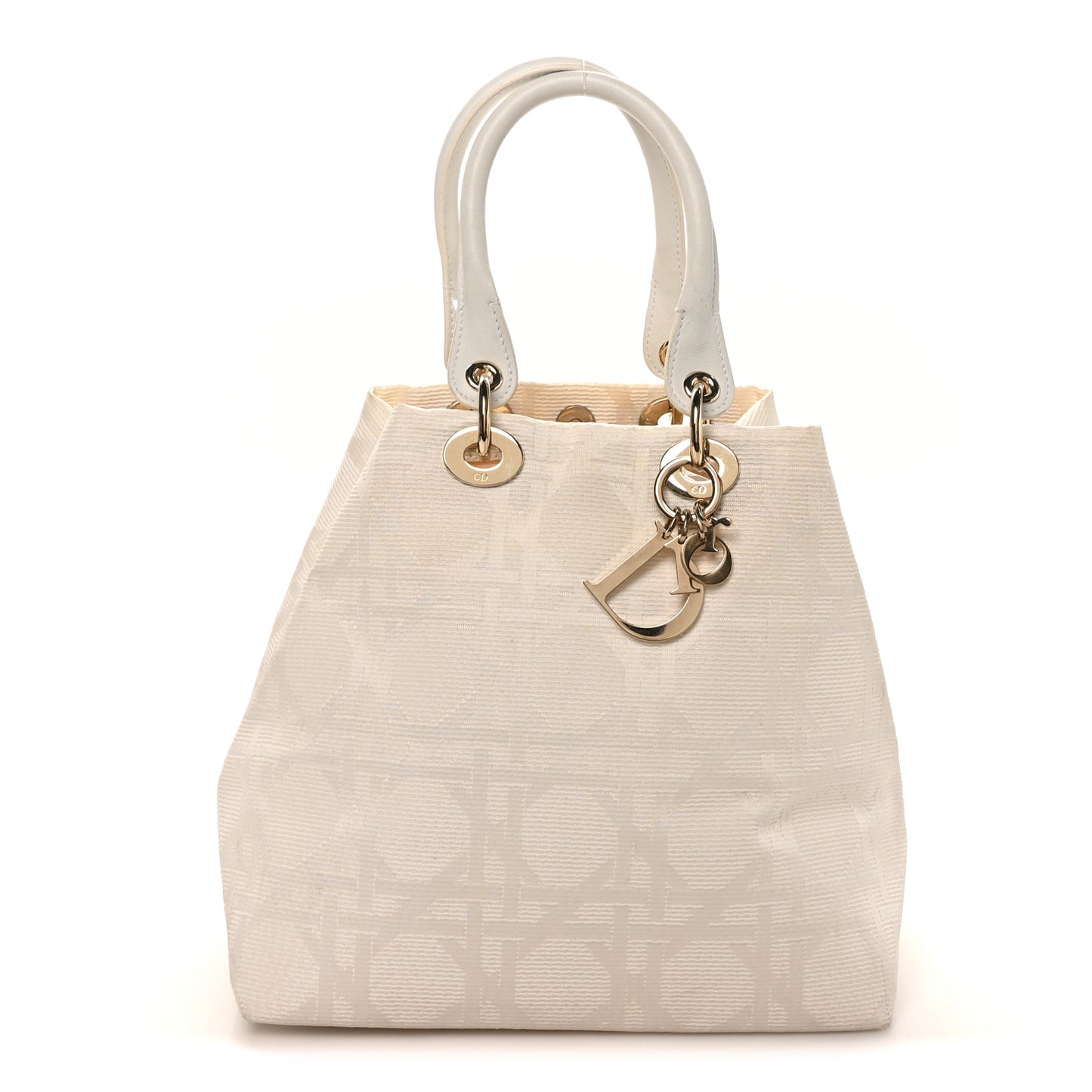 Canvas Cannage Small Soft Lady Dior Shopping Tote White
