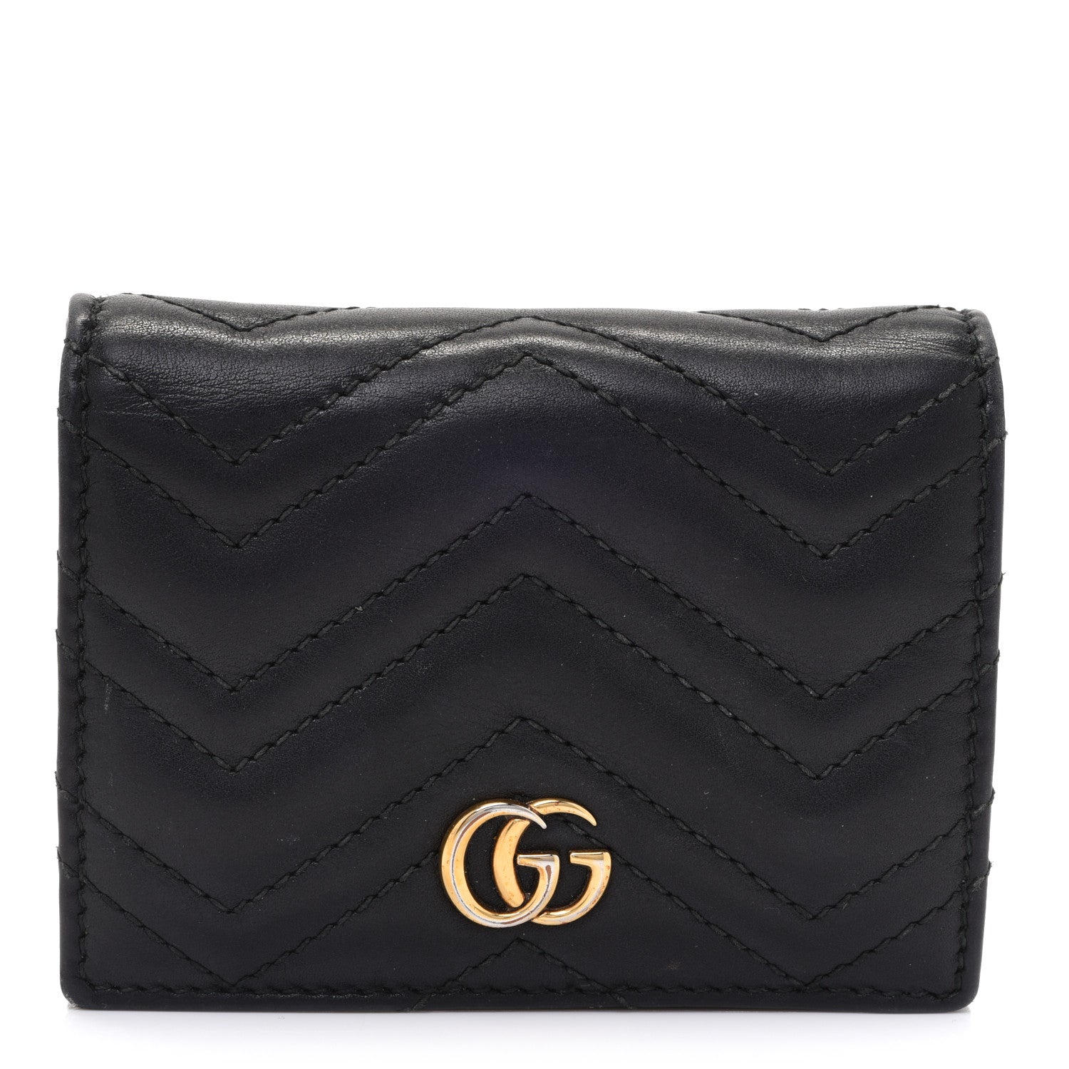 Gucci Calfskin Matelasse GG Marmont Card Case Wallet Black 1 of 9