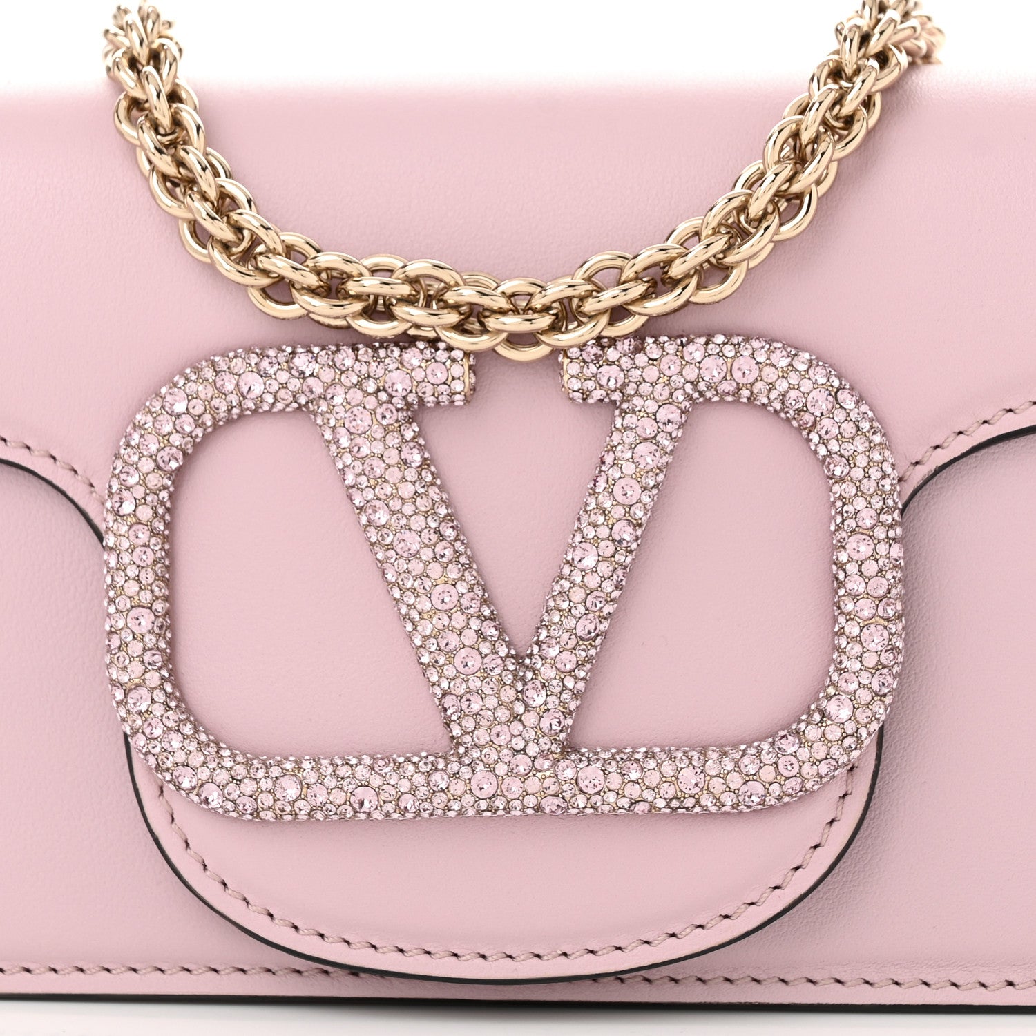 Valentino Garavani Calfskin Crystal Vlogo Small Loco Shoulder Bag Water Lilies 8 of 11