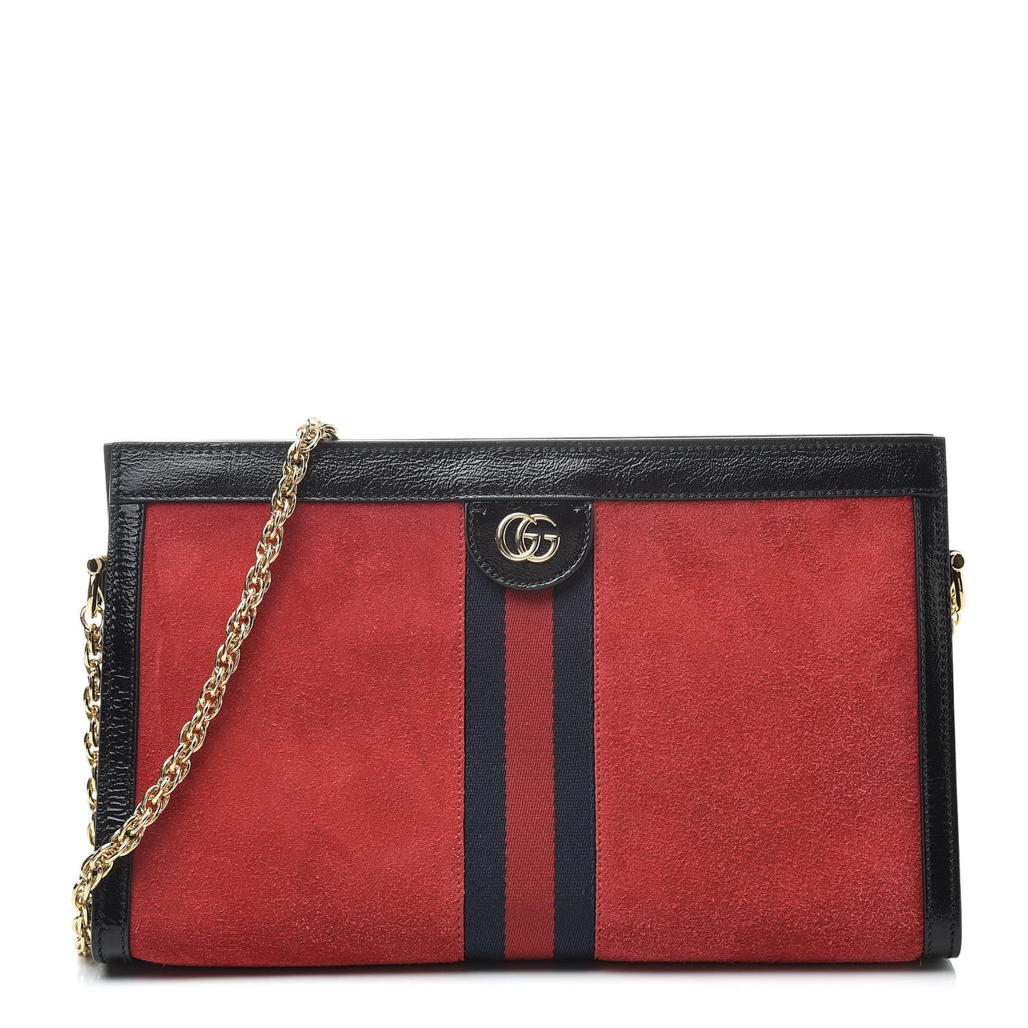 Suede Patent Web Medium Ophidia Chain Shoulder Bag Hibiscus Red Black