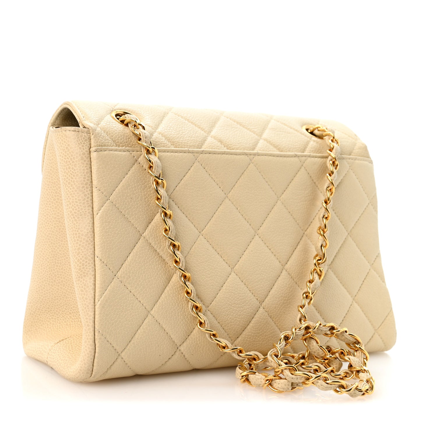 Caviar Quilted Medium Single Flap Light Beige