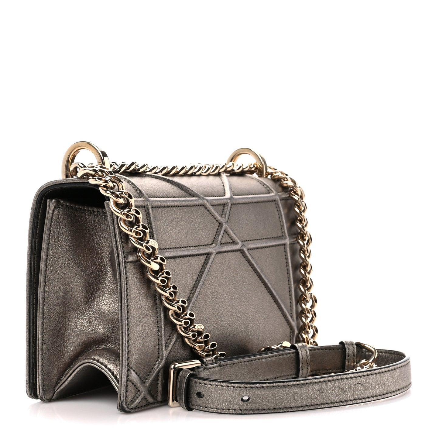Metallic Calfskin Small Diorama Flap Bag Gunmental