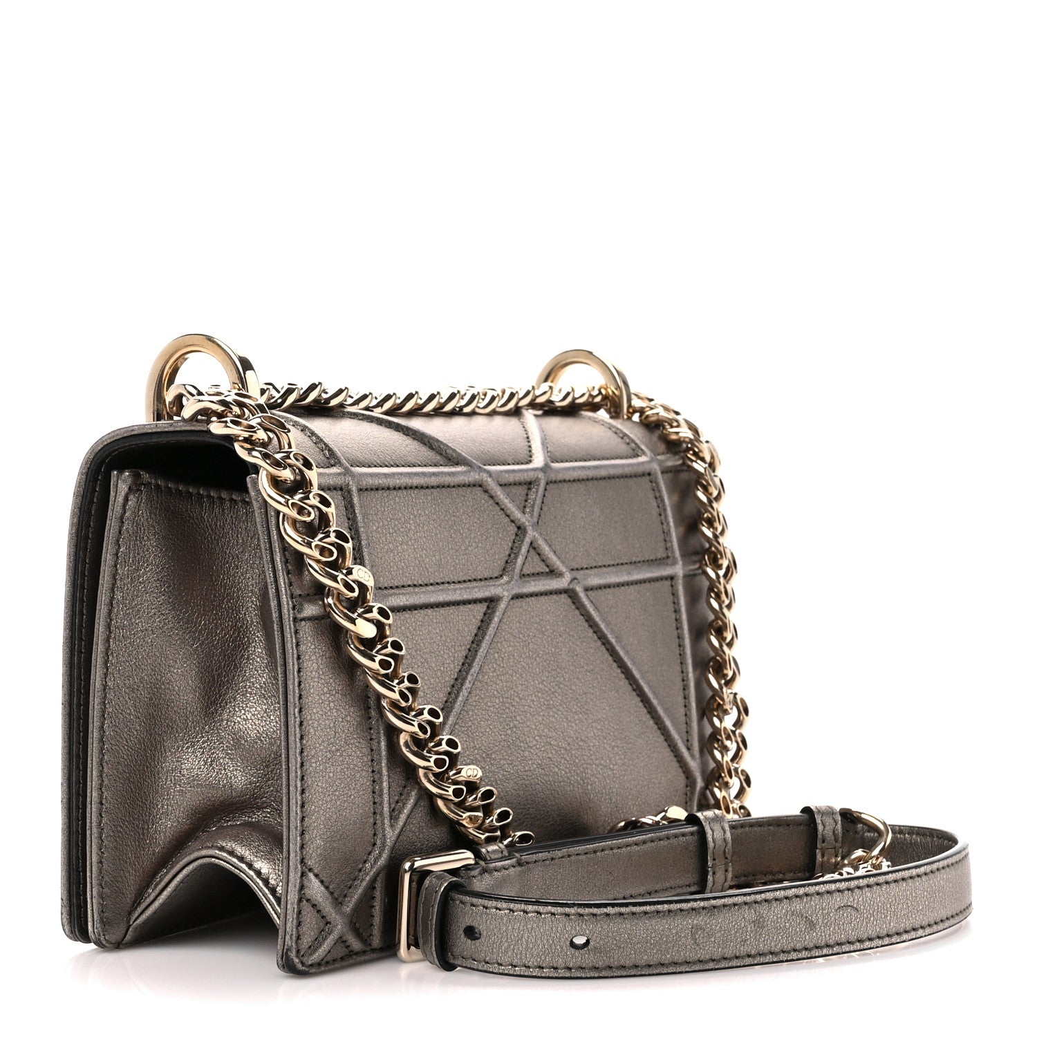Christian Dior Metallic Calfskin Small Diorama Flap Bag Gunmental 3 of 11