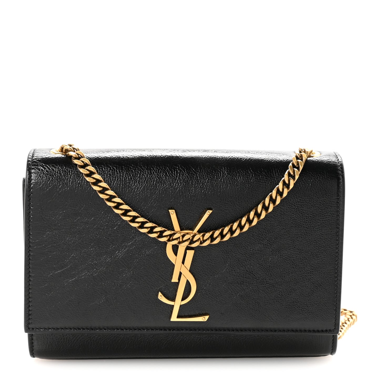 Crinkled Calfskin Small Monogram Kate Satchel Black