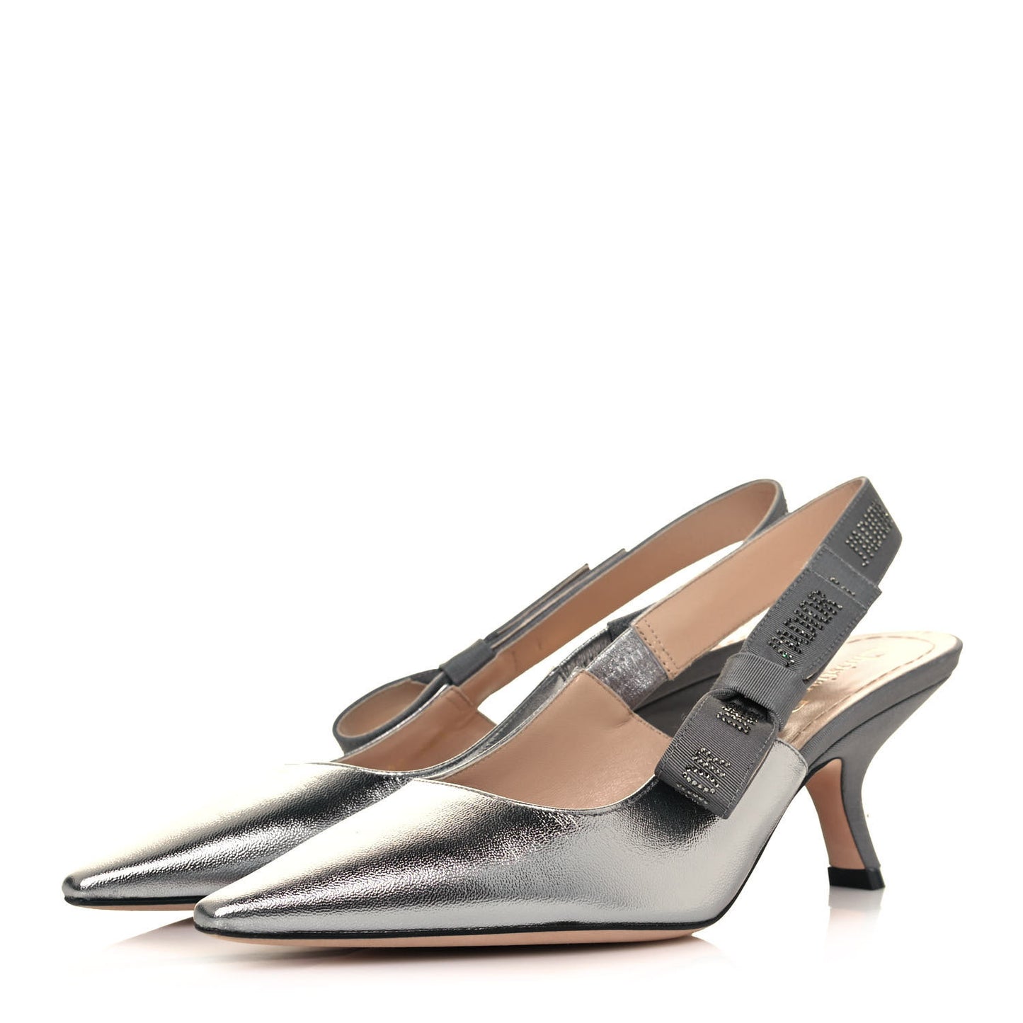 Laminated Lambskin Ribbon Crystal J'Adior Slingback 65mm Pumps 36.5 Steel