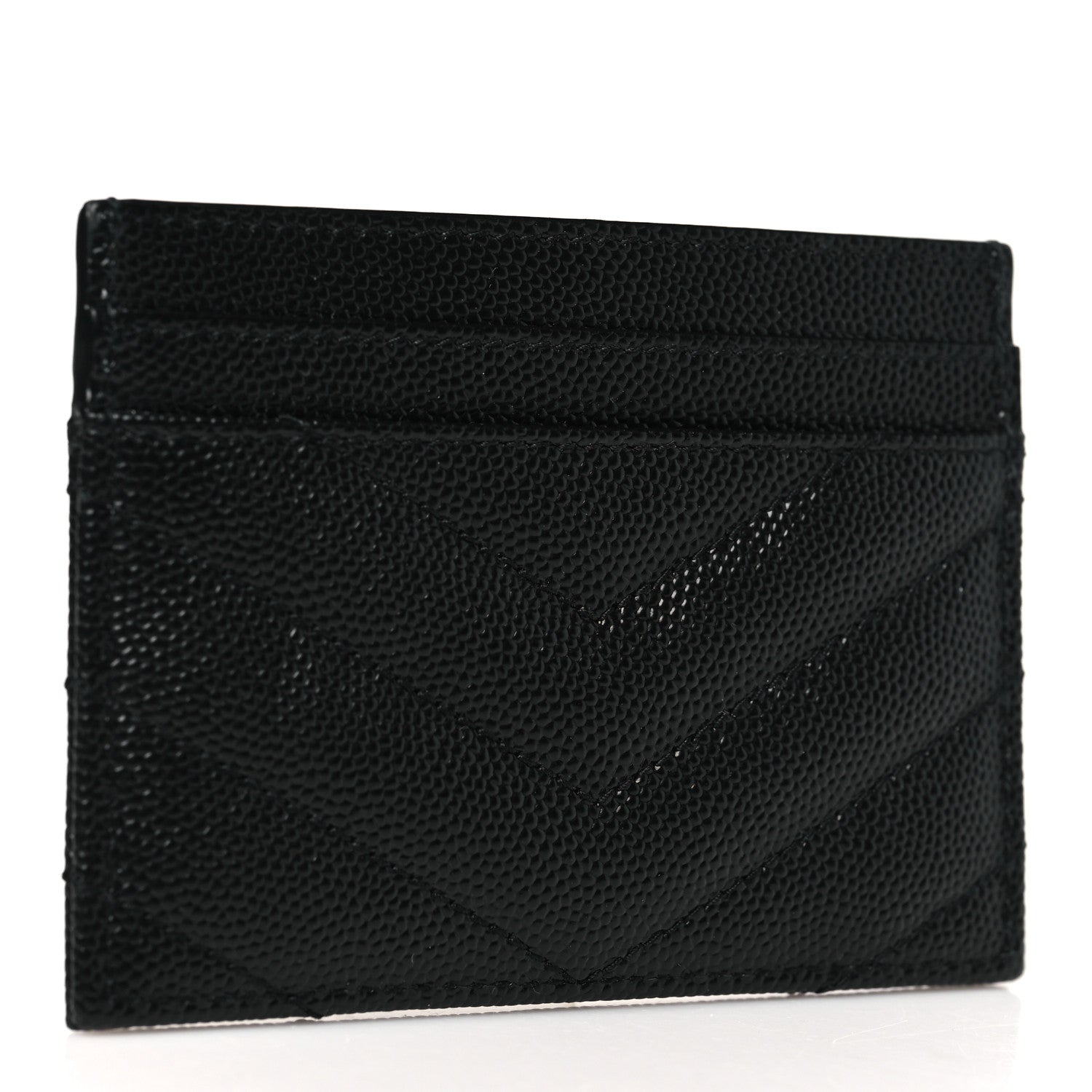Saint Laurent Grain De Poudre Matelasse Chevron Credit Card Case Black 3 of 6