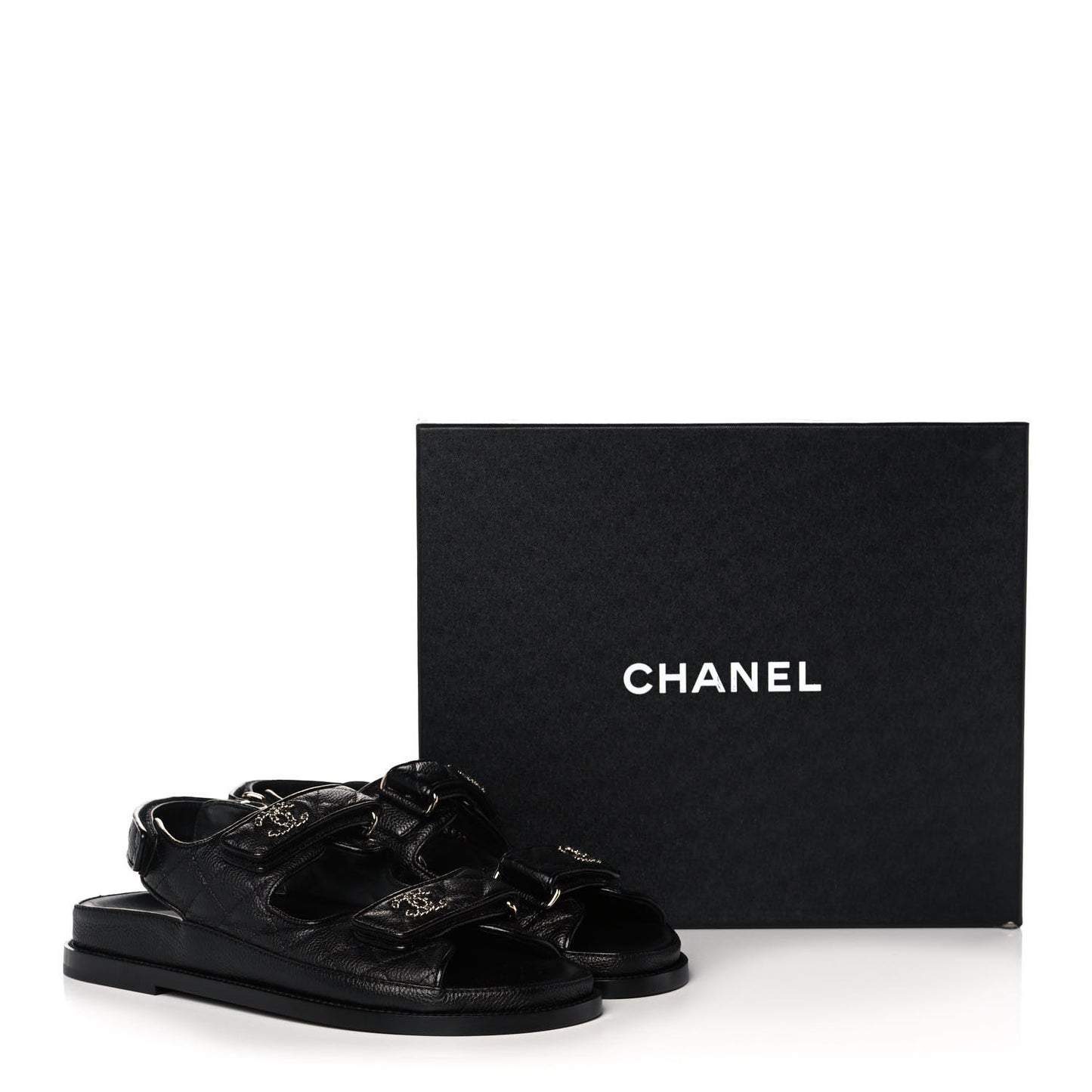 Grained Calfskin Velcro Dad Sandals 38.5 Black