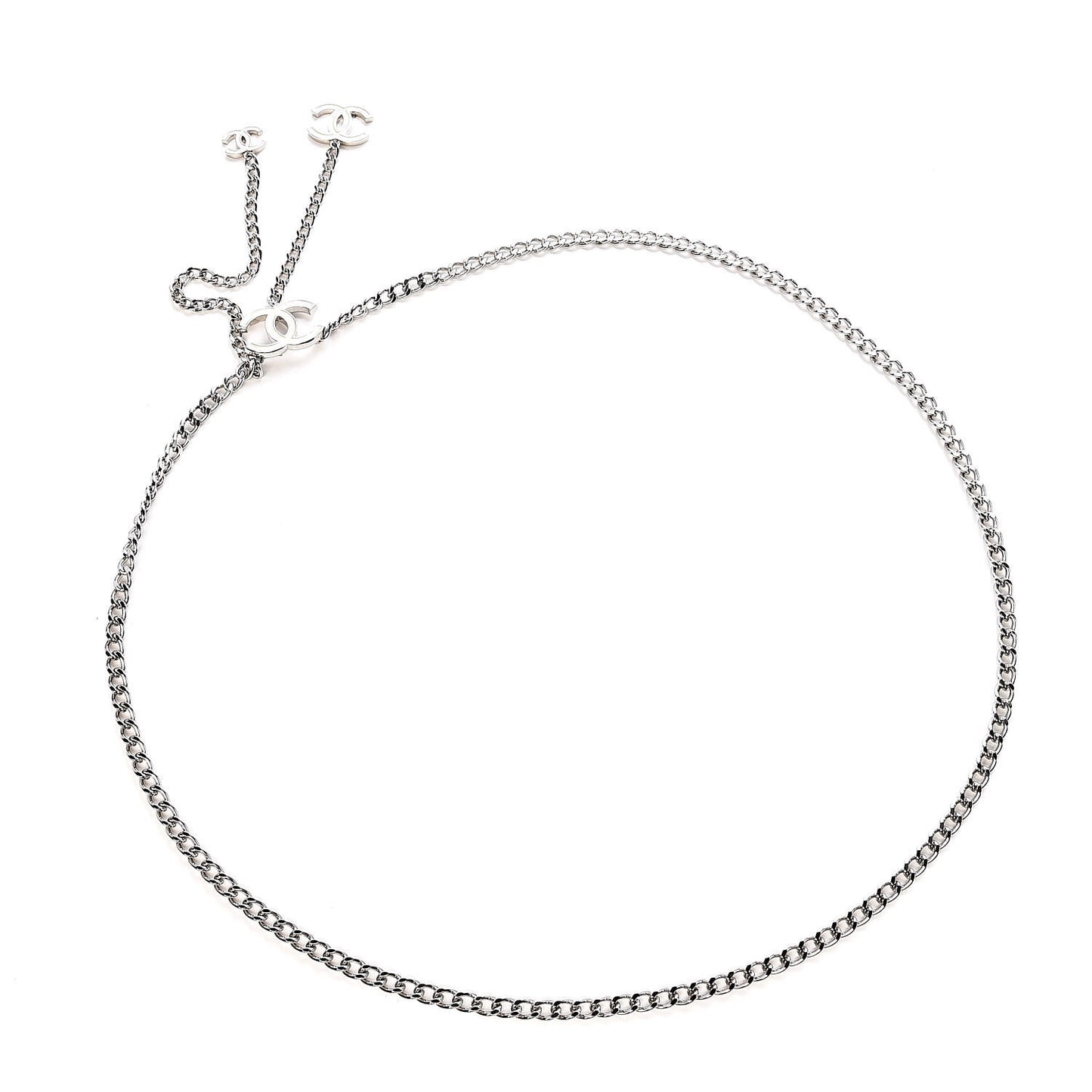 Enamel CC Chain Logo Belt Silver White