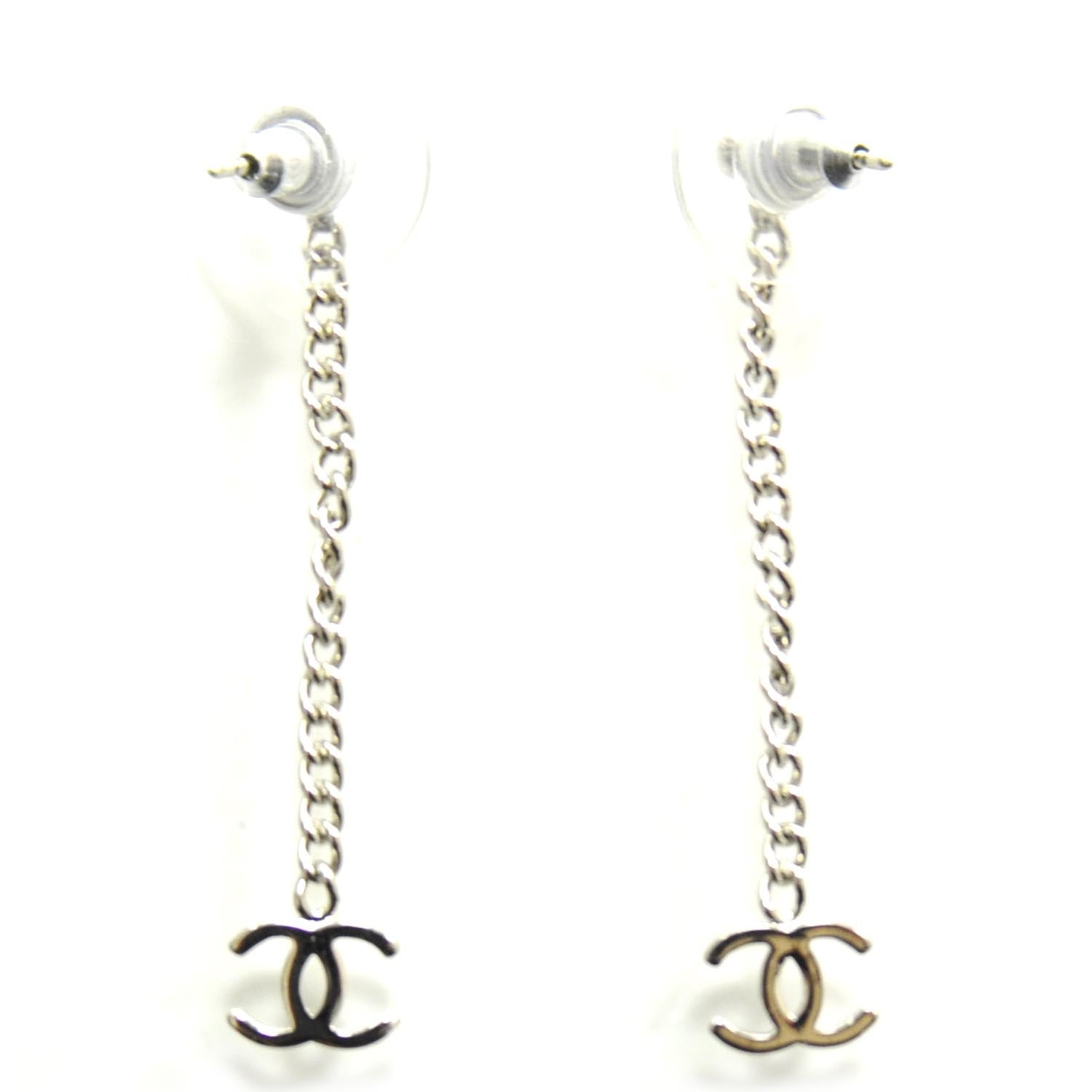 Chanel CC Long Drop Earrings Silver 4 of 4