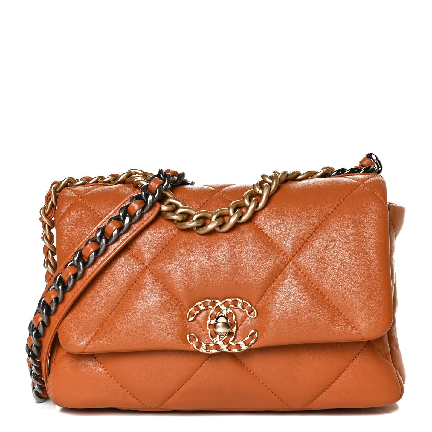 Lambskin Quilted Medium Chanel 19 Flap Light Brown