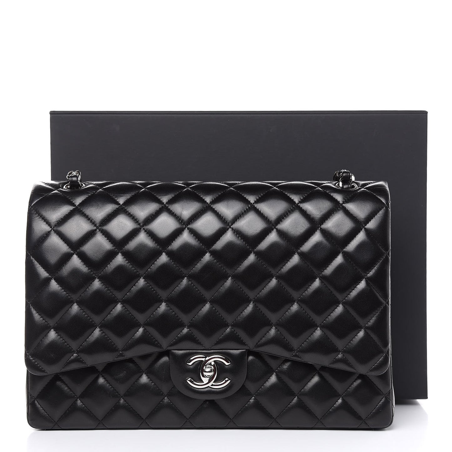 Lambskin Quilted Maxi Double Flap Black