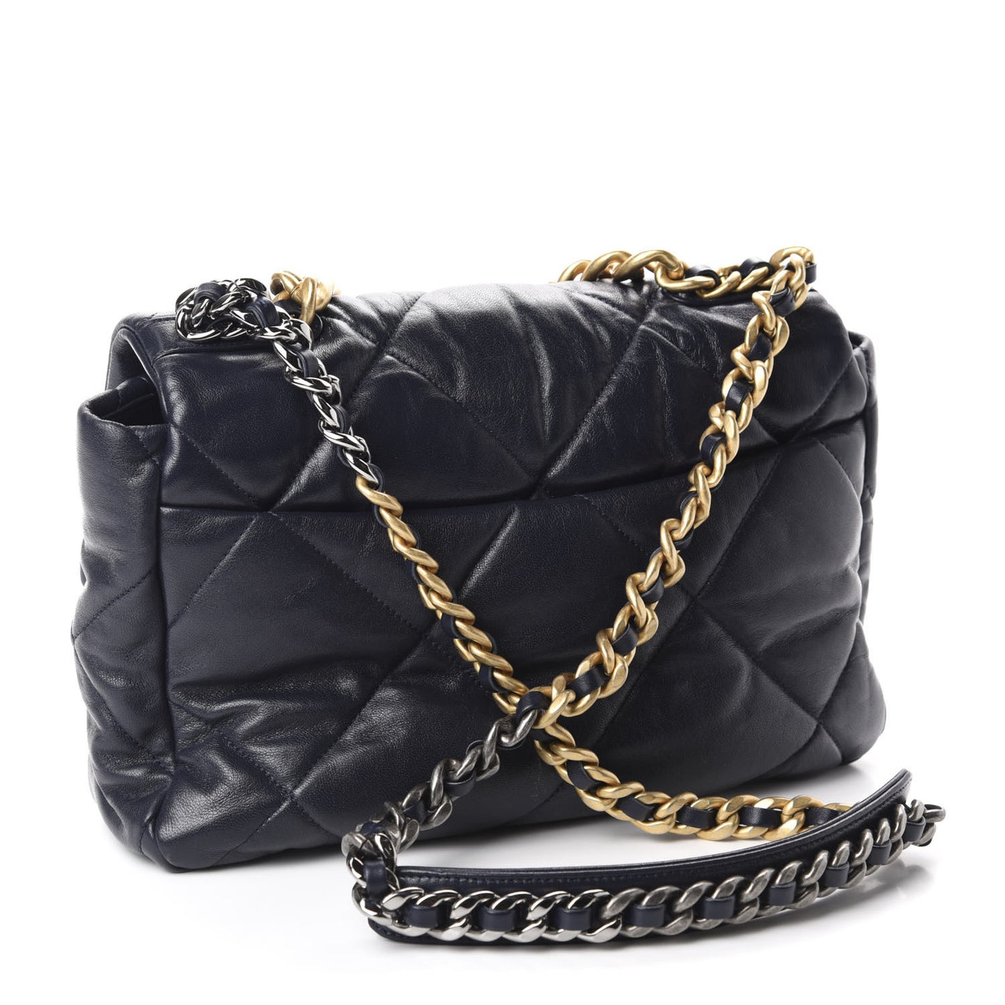 Goatskin Quilted Large 19 Flap Navy Blue