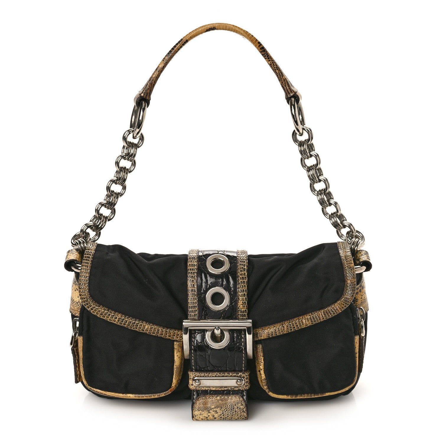 Prada Tessuto Nylon Snakeskin Shoulder Bag Black 1 of 8