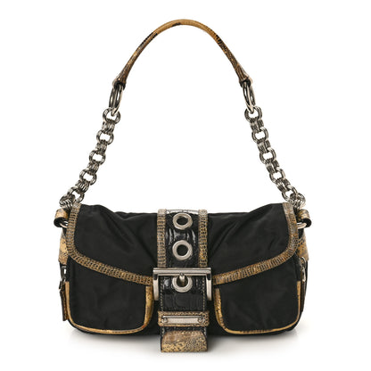 Prada Tessuto Nylon Snakeskin Shoulder Bag Black 1 of 8