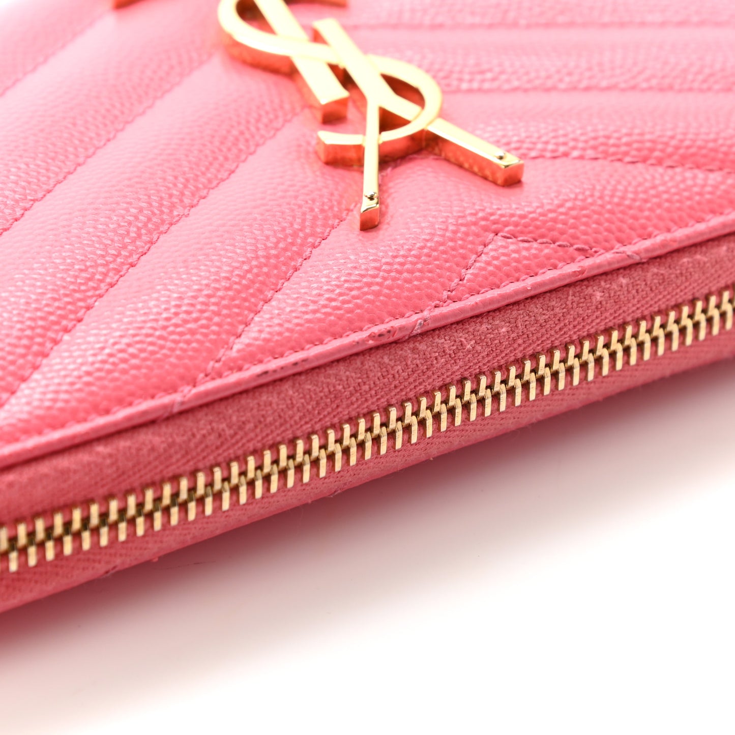 Grain De Poudre Matelasse Chevron Monogram Zip Around Wallet Rose Clair