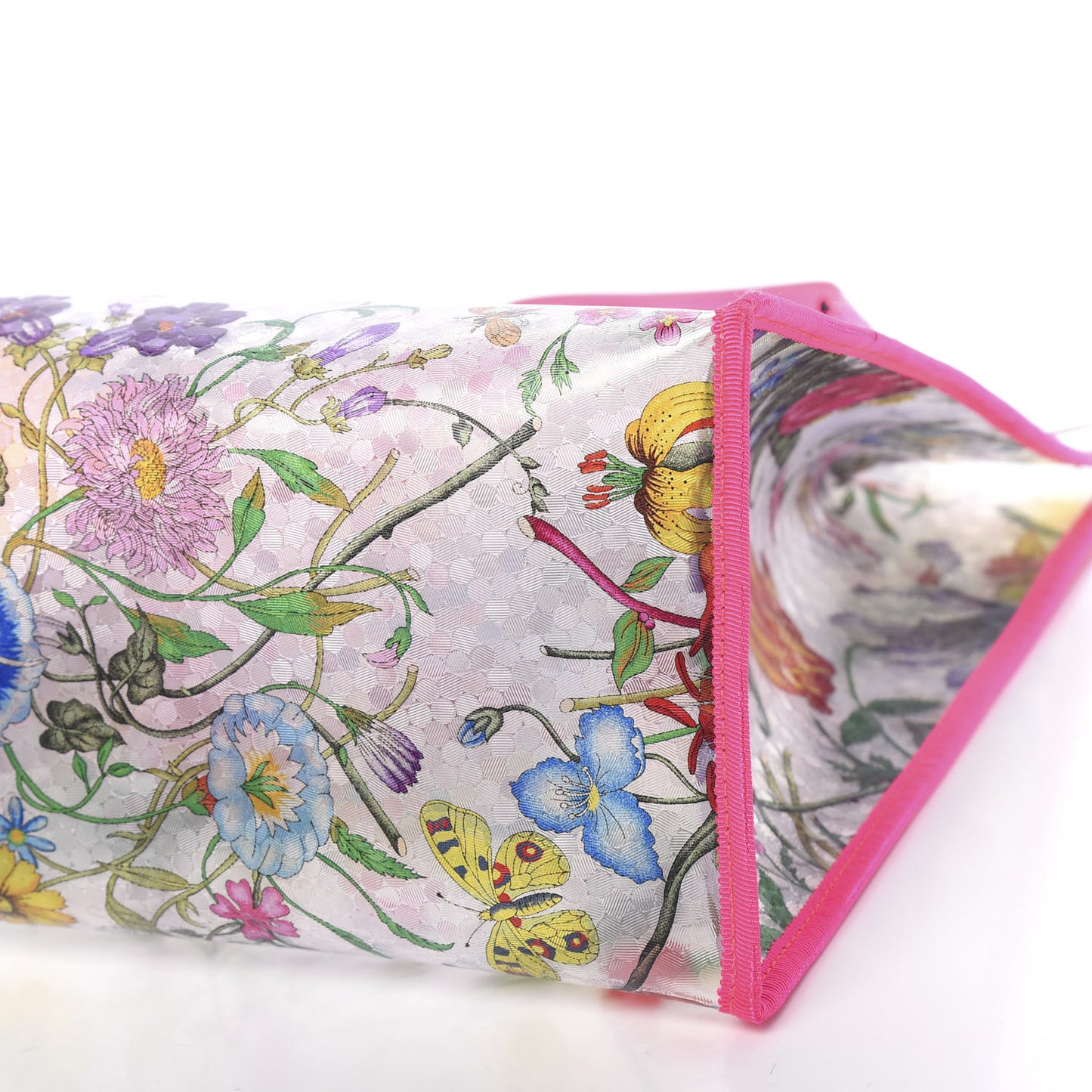 Calfskin Textured Vinyl Print Flora Tote Fluorescent Fuchsia