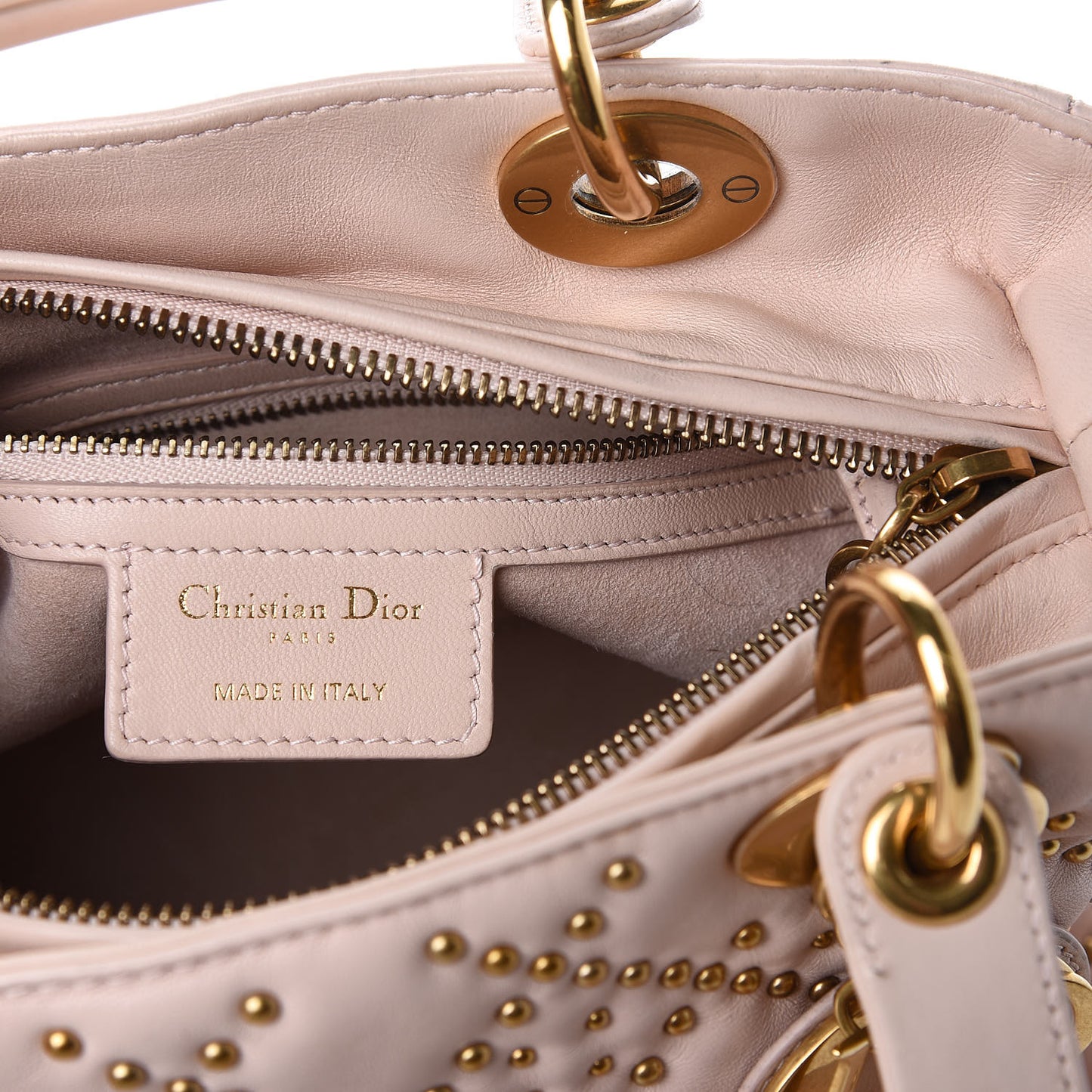 Calfskin Cannage Studded Medium Supple Lady Dior Light Pink