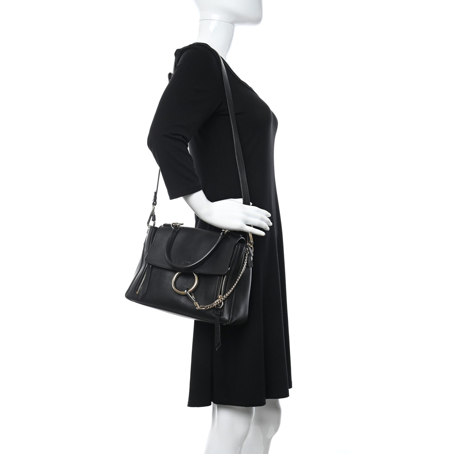 Calfskin Medium Faye Day Shoulder Bag Black