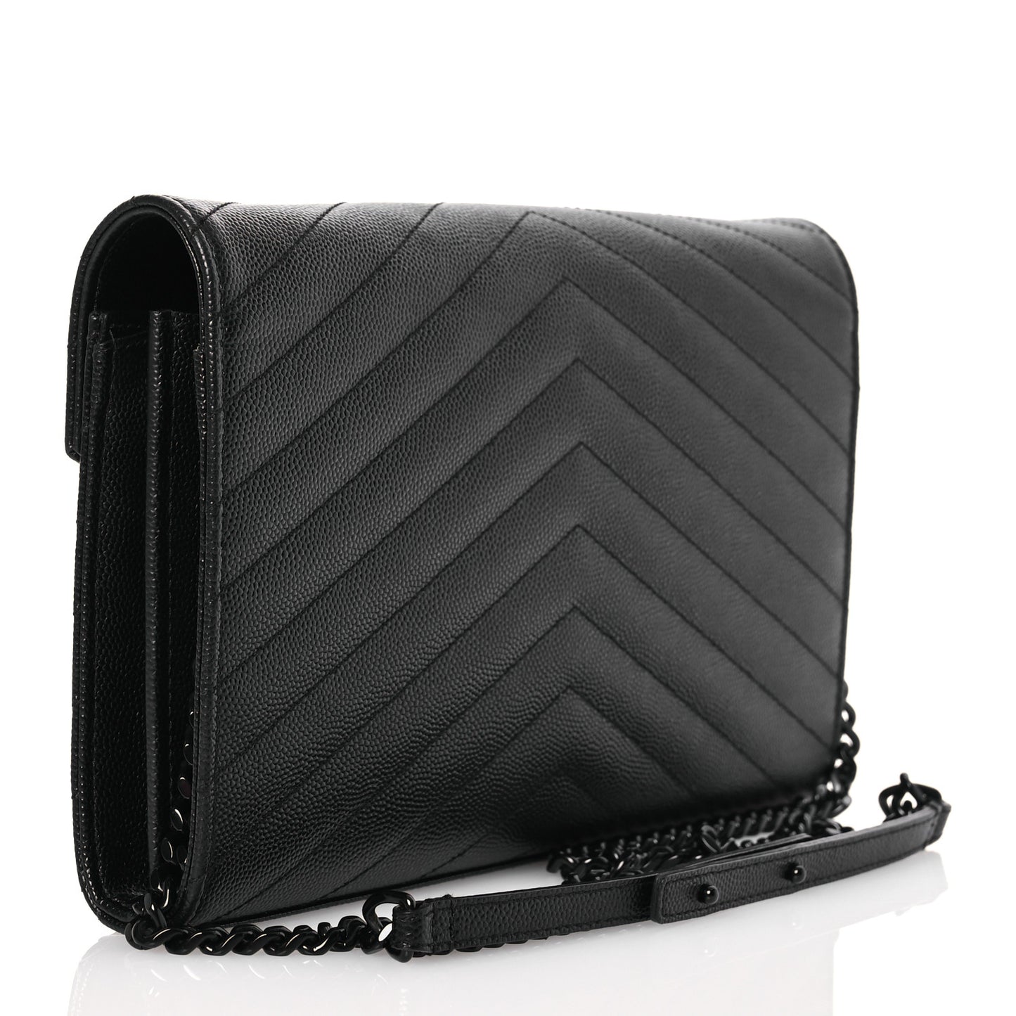 Grain De Poudre Matelasse Chevron Monogram Monochrome Envelope Chain Wallet Black