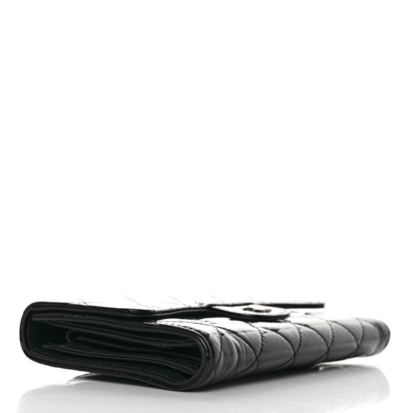 Patent Quilted Large Flap Wallet Black