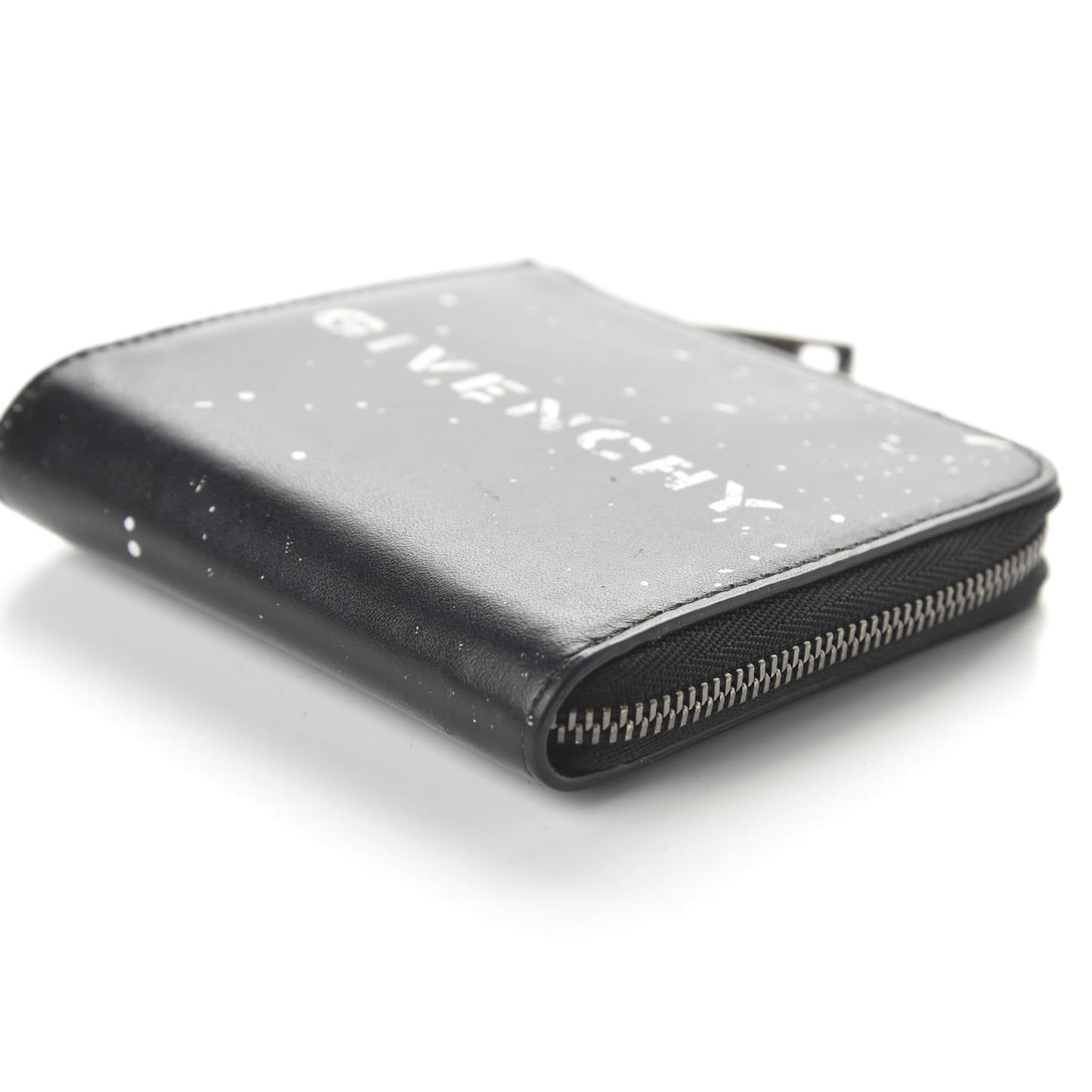 Calfskin Gravity Logo Print Zip Wallet Black