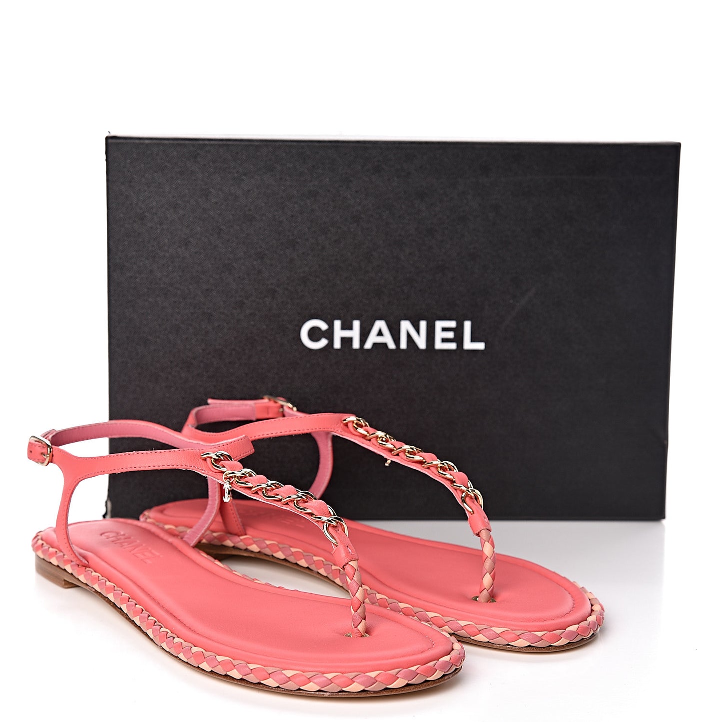Lambskin Chain CC Logo Thong Sandals 41 Bright Pink
