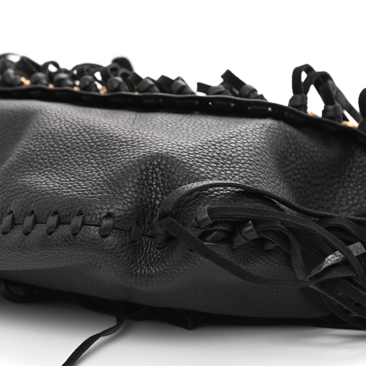 Grained Calfskin C-Rockee Fringe Hobo Black