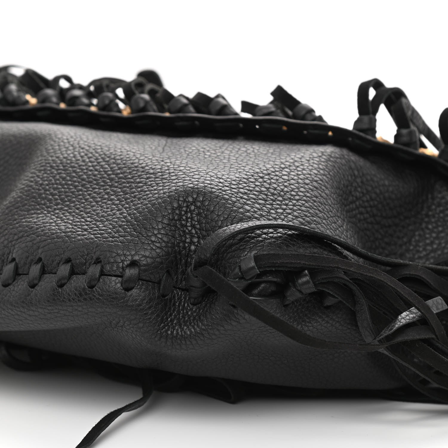 Valentino Garavani Grained Calfskin C-Rockee Fringe Hobo Black 10 of 10