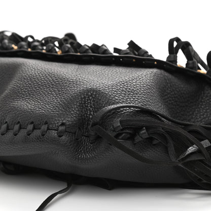 Valentino Garavani Grained Calfskin C-Rockee Fringe Hobo Black 10 of 10