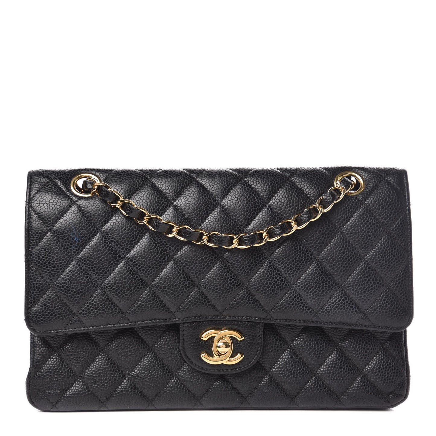 Caviar Quilted Medium Double Flap Black