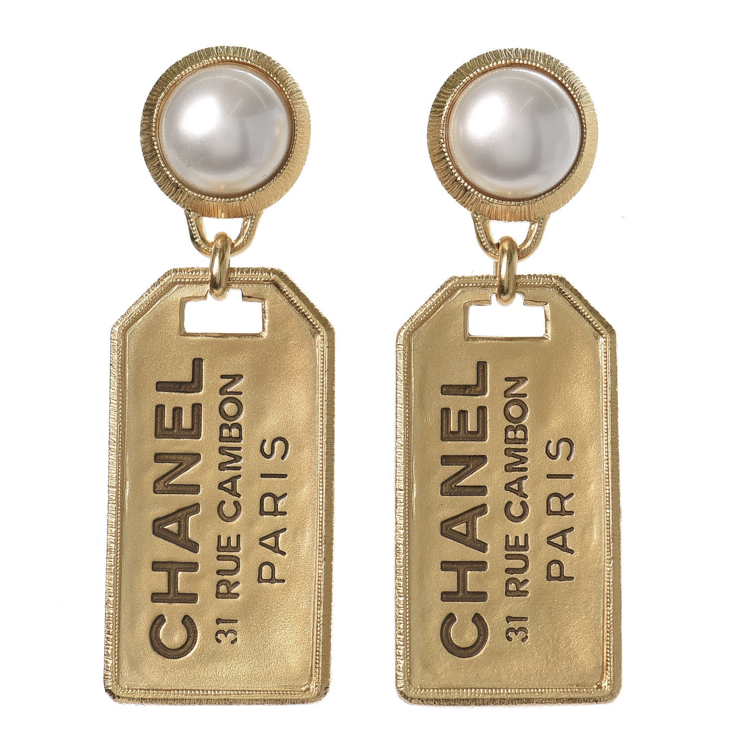 Chanel Pearl CC Tags Drop Earrings Gold 1 of 4
