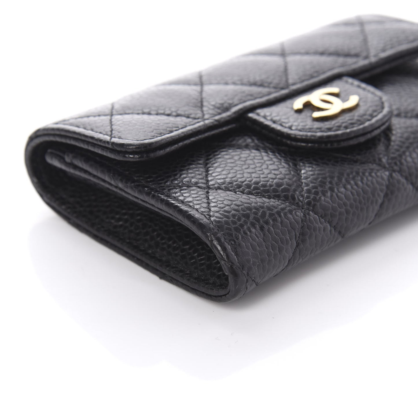 Caviar Quilted Flap Card Holder Black