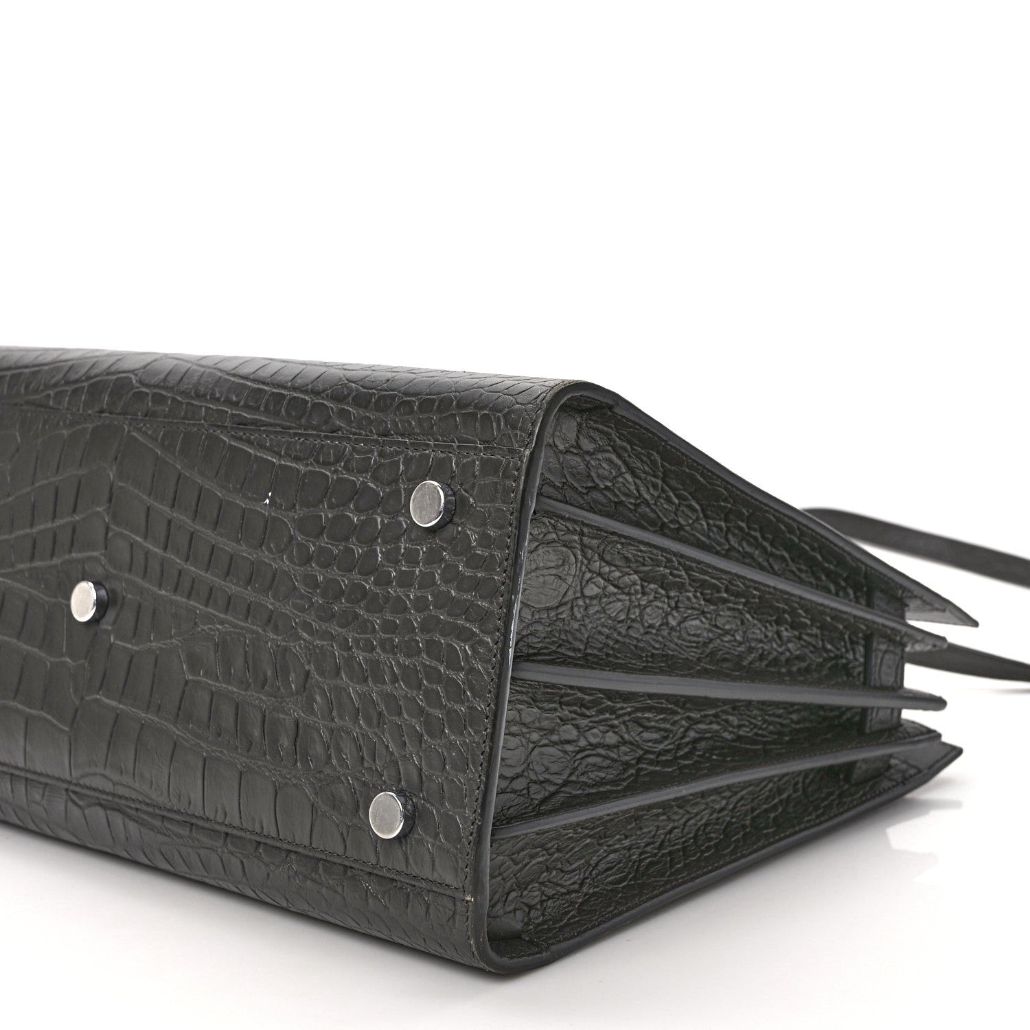 Saint Laurent Calfskin Crocodile Embossed Small Sac de Jour Fog 8 of 8