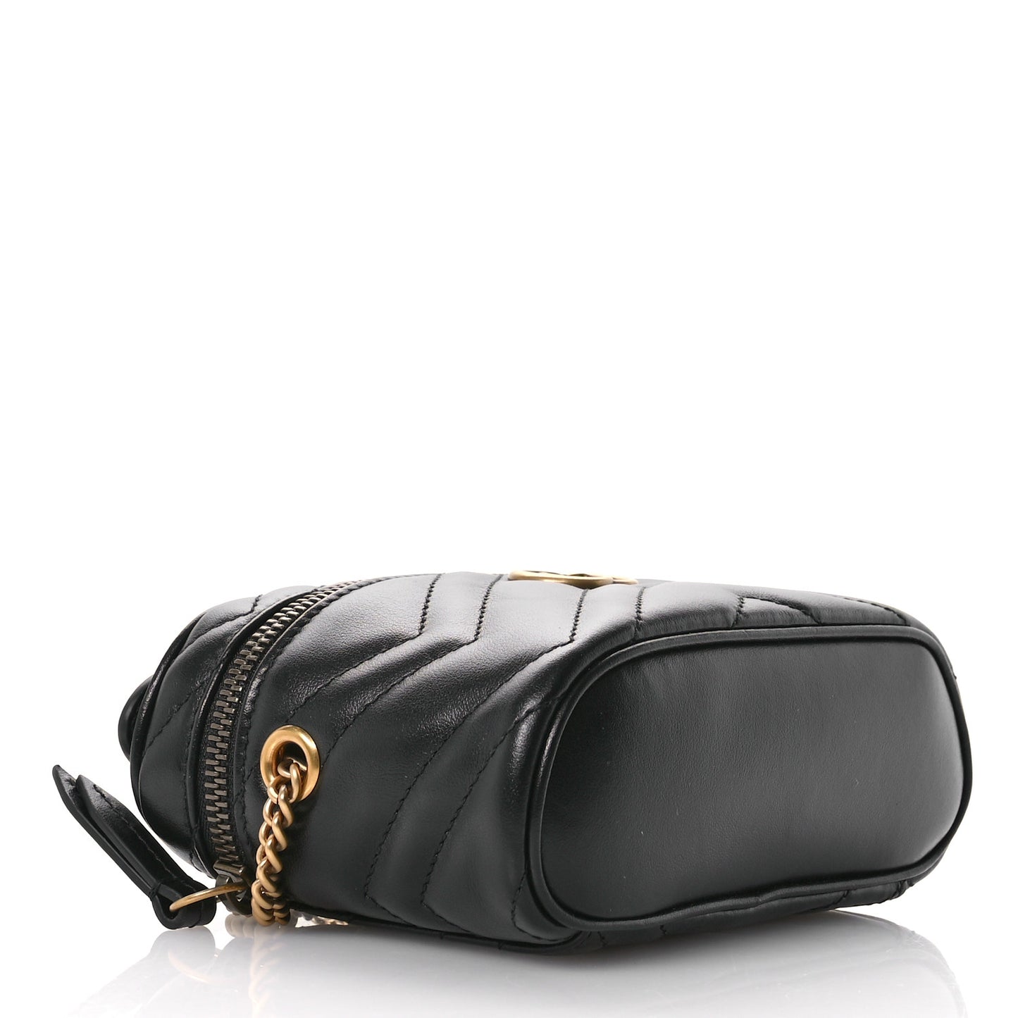 Calfskin Matelasse Chevron Mini GG Marmont Top Handle Bag Black