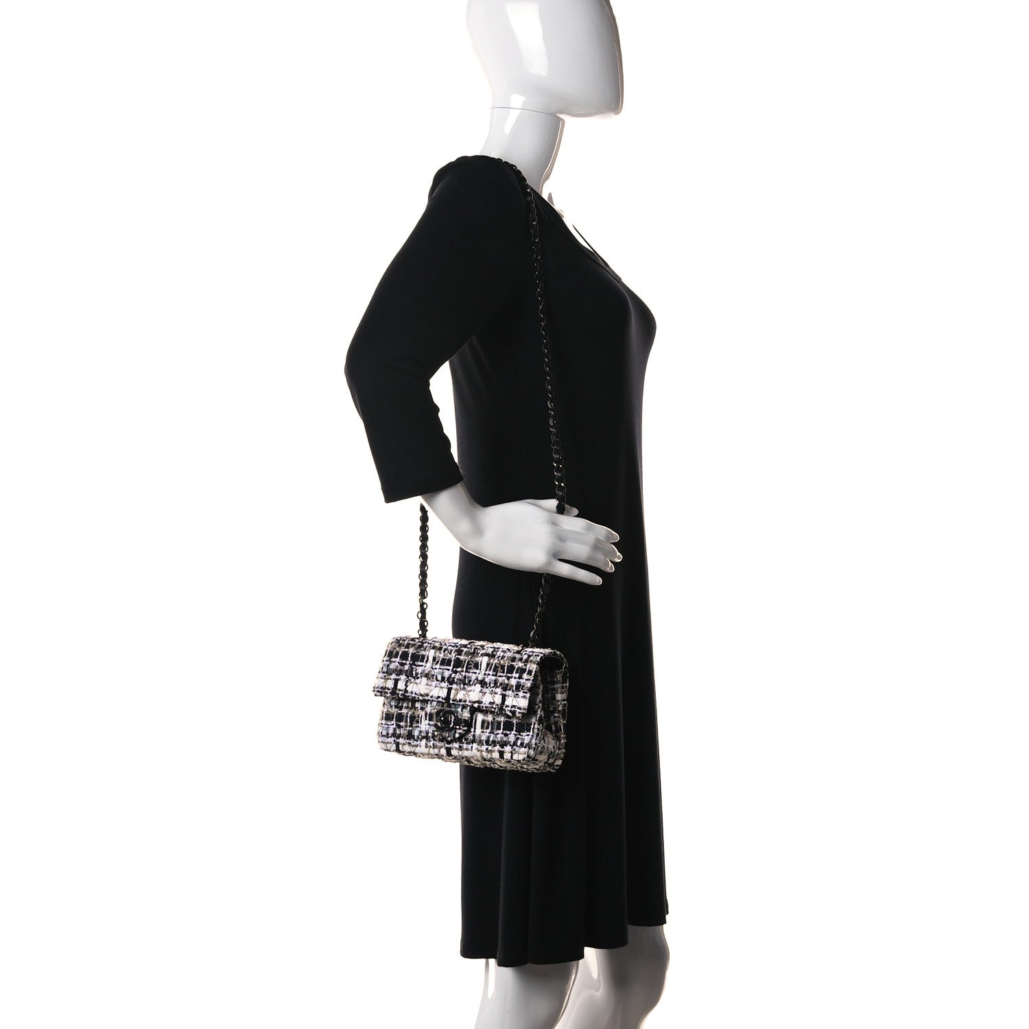 Chanel Tweed Quilted Mini Rectangular Flap White Black Multicolor 2 of 9