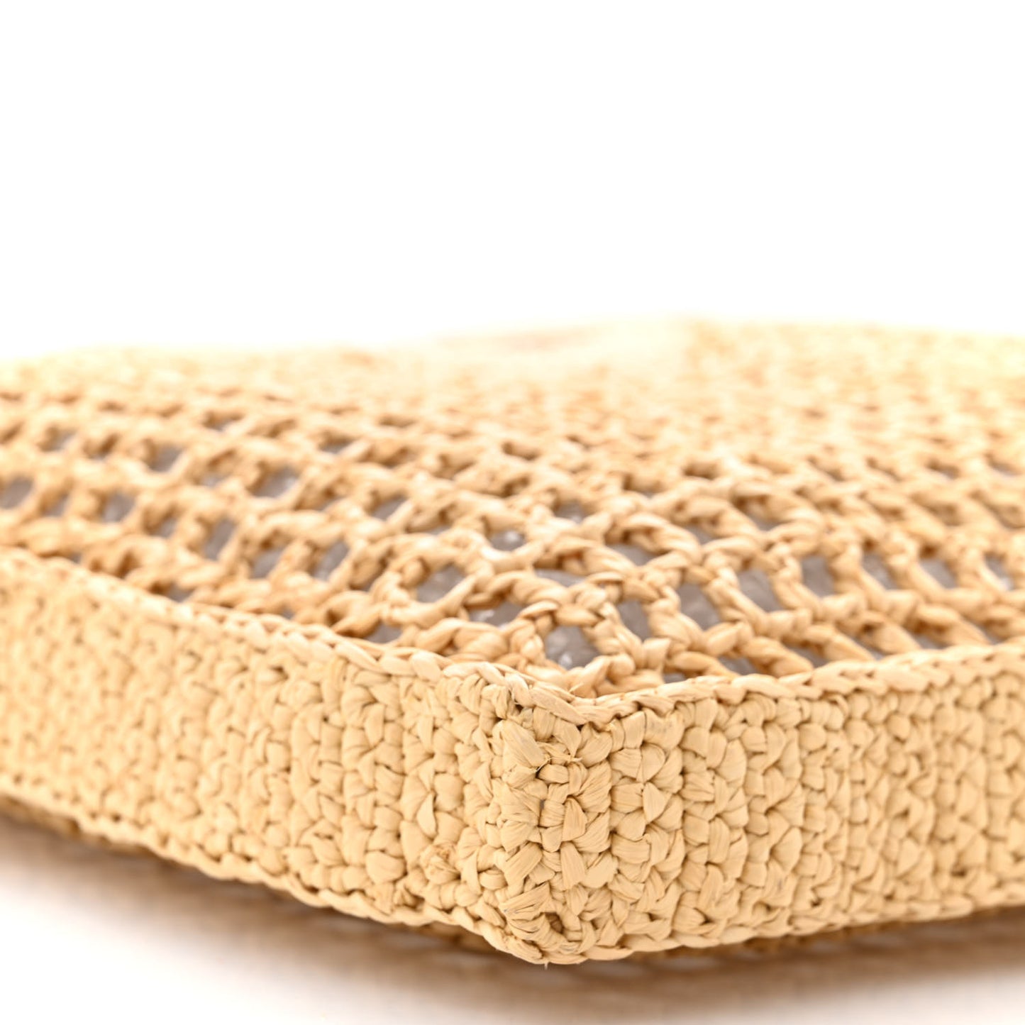 Yarn Raffia Effect Crochet Logo Embroidered Tote Bag Naturale