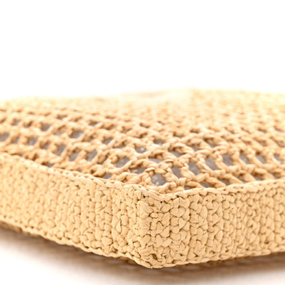 Prada Yarn Raffia Effect Crochet Logo Embroidered Tote Bag Naturale 8 of 9