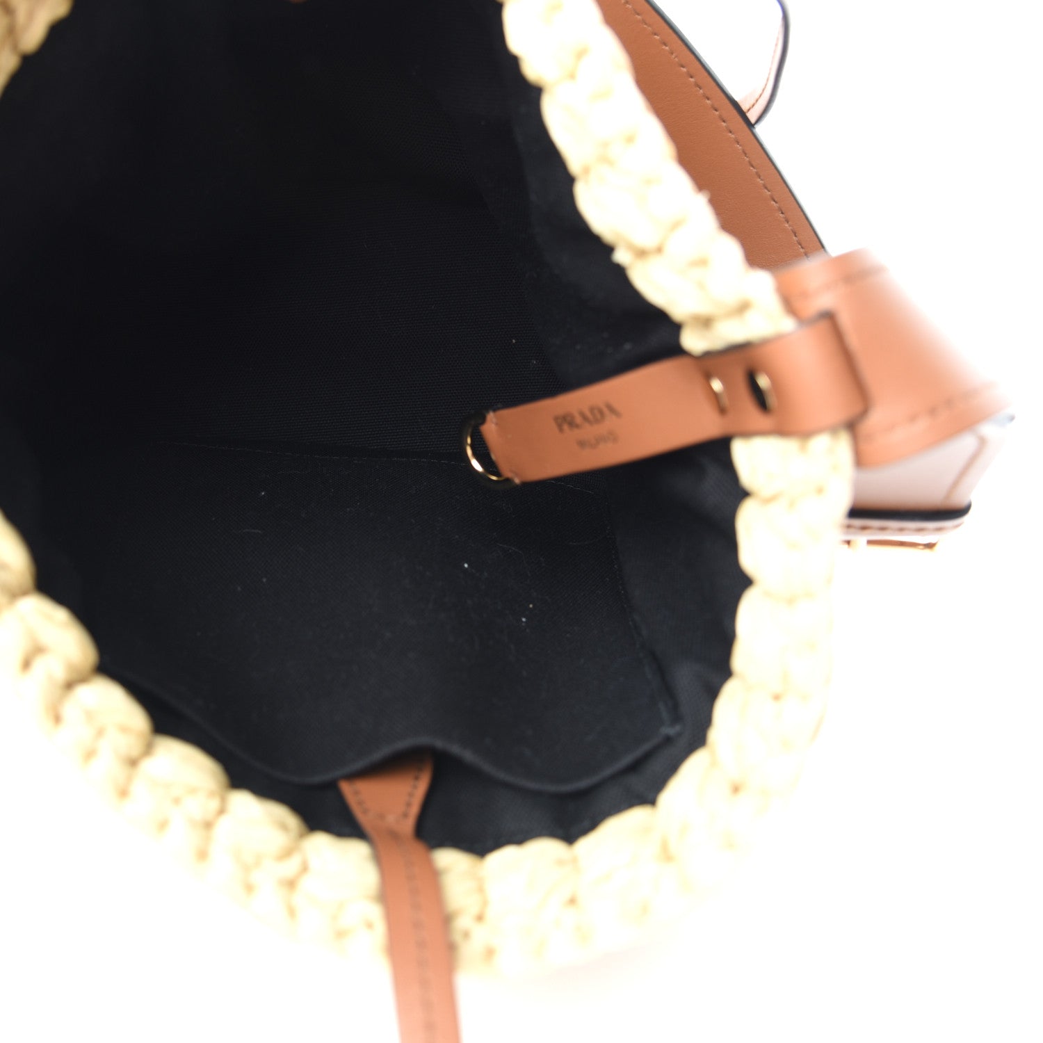 Prada Raffia City Calf Bucket Bag Naturale Cognac 5 of 9