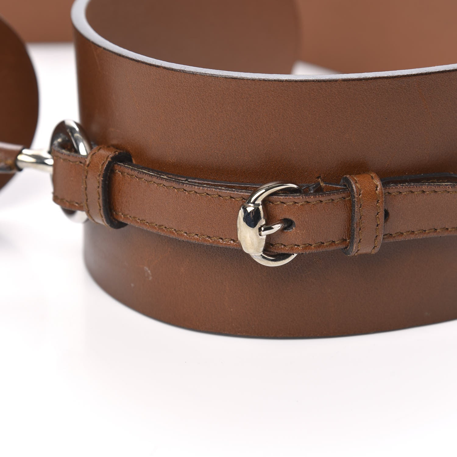 Gucci Calfskin Horsebit Wide Belt 90 36 Brown 5 of 6