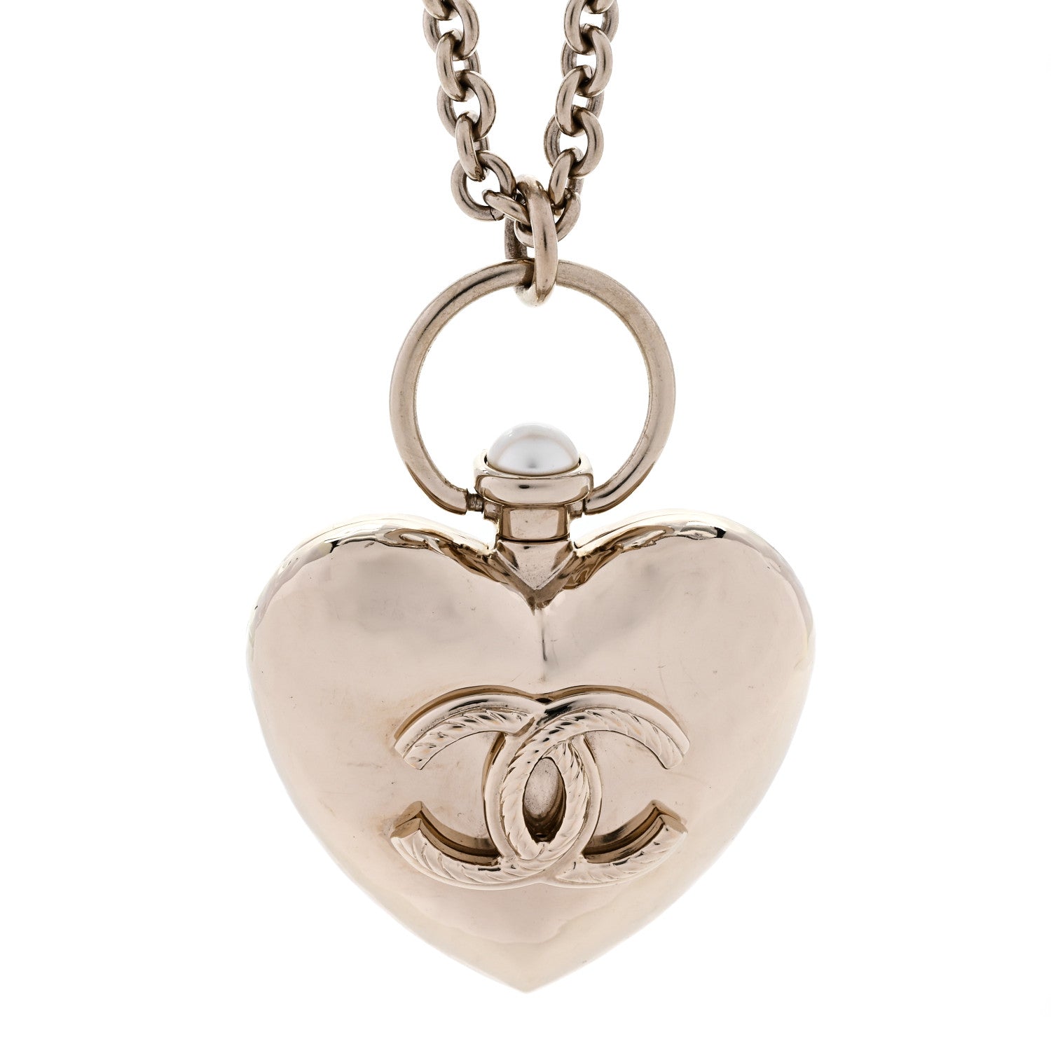 Chanel Metal CC Heart Locket Necklace Gold 4 of 7