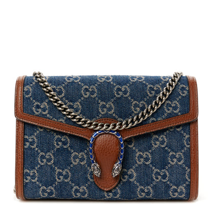 Gucci New Denim GG Monogram Dollar Calfskin Enamel Mini Dionysus Chain Wallet Blue Tea Cuir Epilog Electric Blue 1 of 10