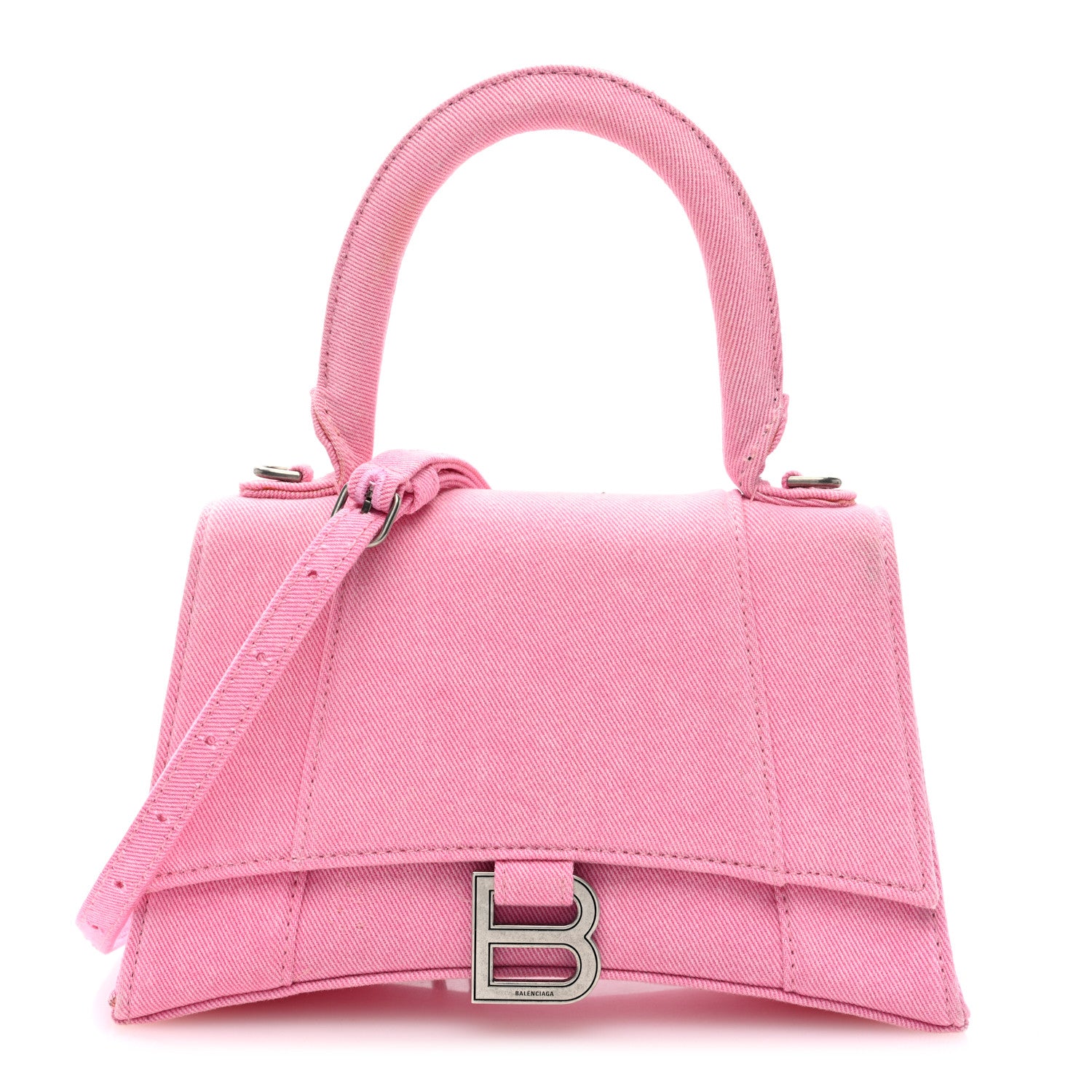 Balenciaga Washed Denim Small Hourglass Top Handle Bag Denim Pink 1 of 9