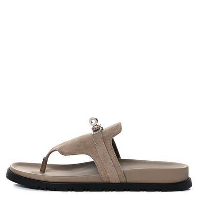 Hermes Suede Goatskin Womens Empire Sandals 38 Beige Sable 1 of 8