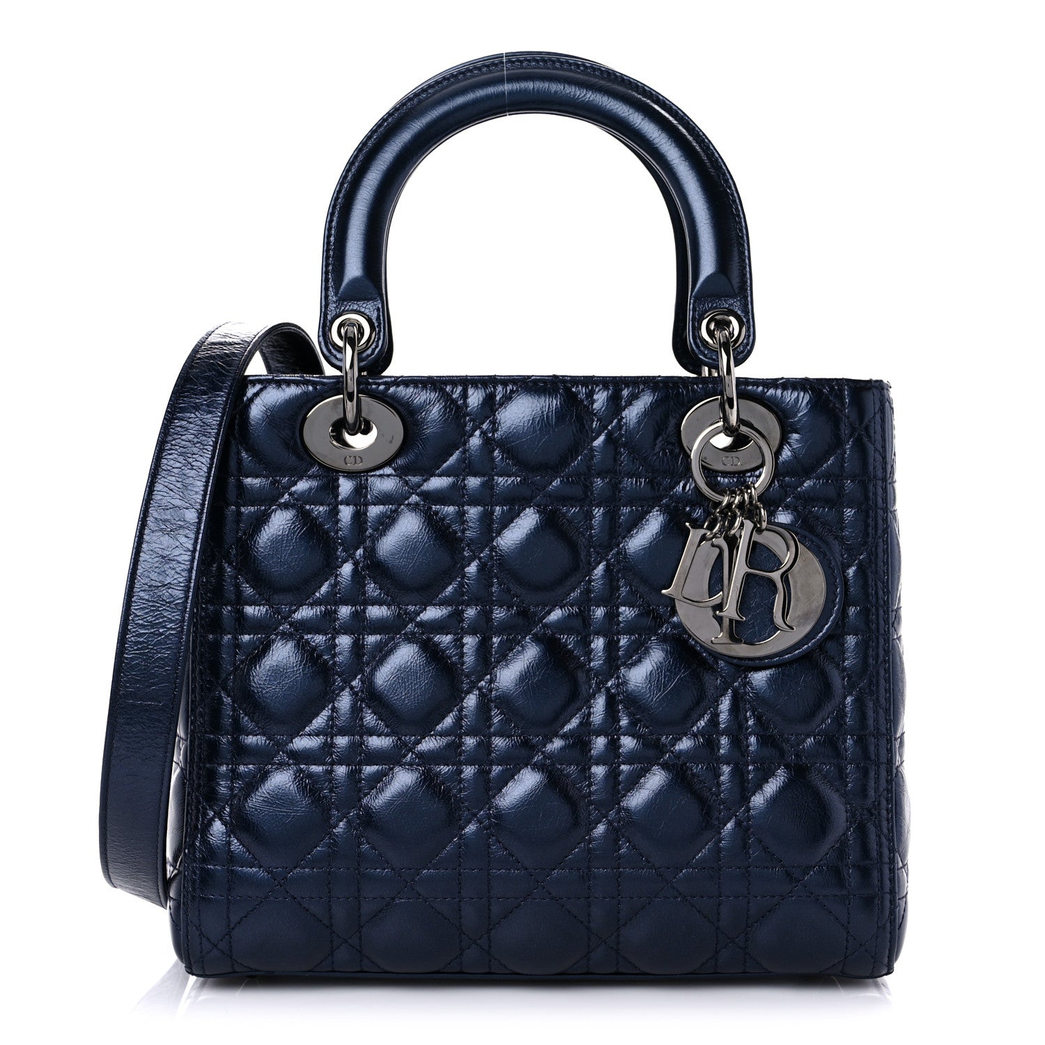 Christian Dior Metallic Lambskin Cannage Medium Lady Dior Navy Blue 1 of 9