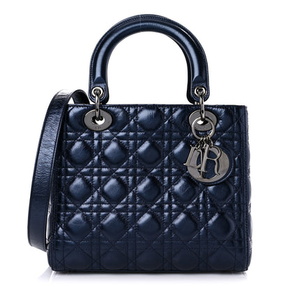 Christian Dior Metallic Lambskin Cannage Medium Lady Dior Navy Blue 1 of 9